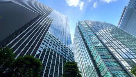 Skyscrapers-and-green-trees-on-a-sunny-day-in-a-modern-city