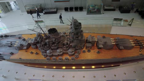 Top-down-pan-view-of-1-tenth-scale-reproduction-of-Japanese-battleship-from-world-war-2