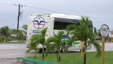 Yutong-ZK6122H9-bus-of-Transgaviota-public-transportation-company-departing-from-Penon-del-Fraile,-Cuba-in-rainy-weather