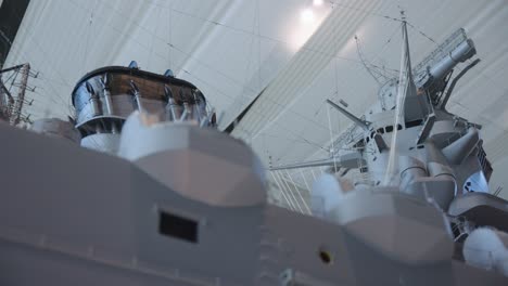 Slow-close-pan-over-details-of-famous-Japanese-battleship,-the-Yamato