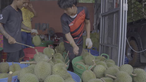 El-Vendedor-De-Durian-En-Mae-Sot-Suele-Operar-Un-Puesto-En-Los-Mercados-Locales,-Ofreciendo-El-&quot;rey-De-Las-Frutas&quot;-Tanto-A-Los-Lugareños-Como-A-Los-Turistas.