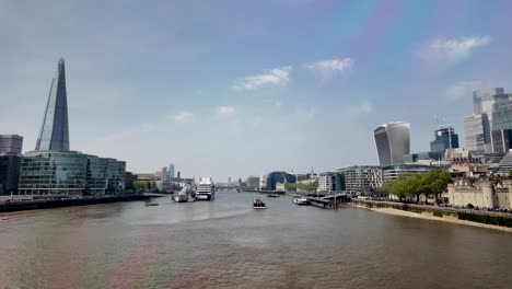 POV-From-Tower-Bridge-Of-The-Shard-And-London-City-Skyline-On-Banks-Of-River-Thames-In-London,-UK