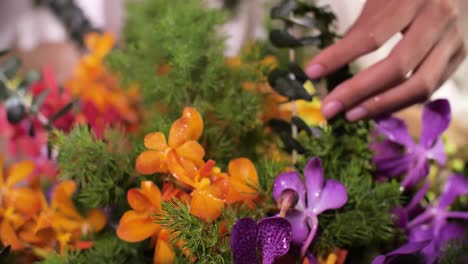 Beautiful,-Colorful-Orchid-Flower-Arrangement,-Close-Up