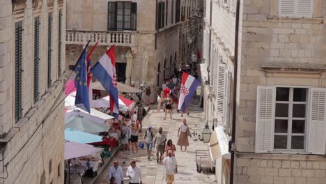 Tourist-walking-in-Dubrovkin,-Croatia