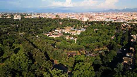 Beautiful-Drone-Shot-Above-Villa-Borghese,-Scenic-City-Park-in-Rome,-Italy