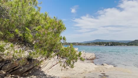 Clean-blue-flag-beaches-of-Halkidiki-Peninsula,-Greece