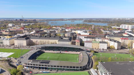 Wide-aerial-establishing-view-of-Bolt-Arena-football-stadium-in-Helsinki