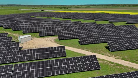 Aerial-of-solar-panels-in-field-generating-renewable-energy