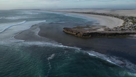 Aerial-view-of-the-famous-surfing-point-at-cactus-beach-in-Australia