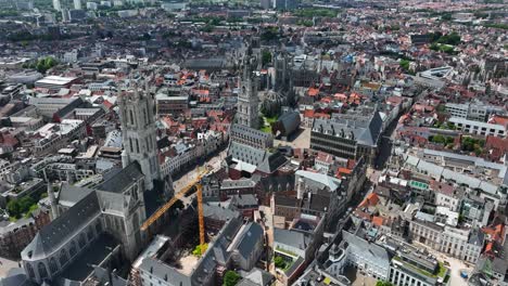 Belfry-of-Ghent,-Saint-Nicholas'-Church,-Saint-Bavo's-Cathedral,-East-Flanders,-Ghent,-Flemish-Region,-Belgium,-June-2022