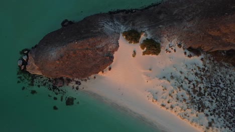 Top-down-view-of-landscape-at-Playa-Balandra,-Mexico,-Baja-California-Sur