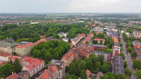 Beautiful-cityscape-of-Klaipeda-old-town-with-green-spaces,-aerial-view