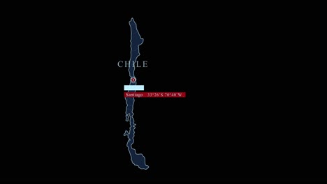 Stylized-Chile-map-with-capital-city-and-geographic-coordinates-on-black-background