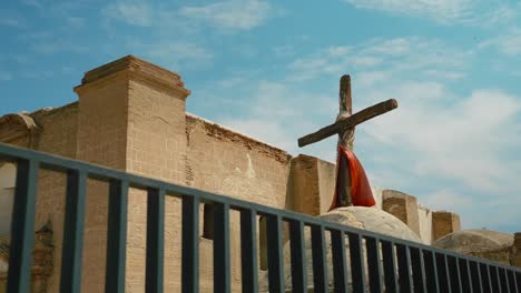 Cross-in-the-ruins-of-the-Convent-of-San-Agustín:-an-archaeological-jewel-of-the-architecture-of-Zaña,-Chiclayo,-La-Libertad---Peru