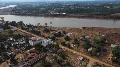 South-Brazil-Floods-2024---Drone-shot-of-Taquari-River-and-aftermath-of-floods-in-Cruzeiro-do-Sul-City---Rio-Grande-do-Sul