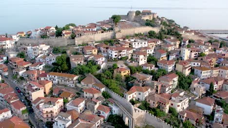 Kavala-Old-City-Aerial-Point-of-Interest-Shot,-Old-Town-Houses-View