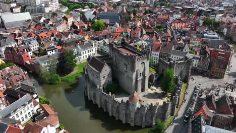 Gravensteen-Castle,-East-Flanders,-Ghent,-Flemish-Region,-Belgium,-June-2022