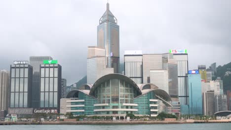 Positioned-along-Victoria-Harbour-and-amidst-Hong-Kong's-bustling-skyline,-the-Hong-Kong-Convention-and-Exhibition-Centre-is-a-prominent-venue-for-conventions-and-exhibitions-in-the-city