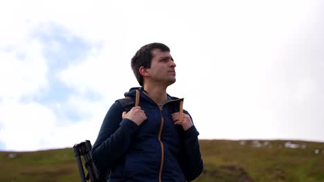 Hiker-enjoying-the-view-in-the-Welsh-countryside-in-Brecon-Beacons-National-Park