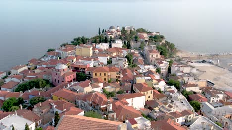 Kavala-Old-Town-Close-up-Dolly-Shot,-Meditteranean-City-Greece,-Aerial-View