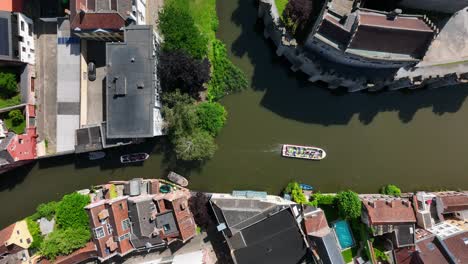 Lieve-Canal-by-Gravensteen-Castle,-East-Flanders,-Ghent,-Flemish-Region,-Belgium,-June-2022