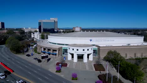 Panning-shot-of-the-Bon-Secours-Wellness-Arena-in-Greenville,-SC-ahead-of-the-NCAA-Women's-Basketball-Tournament