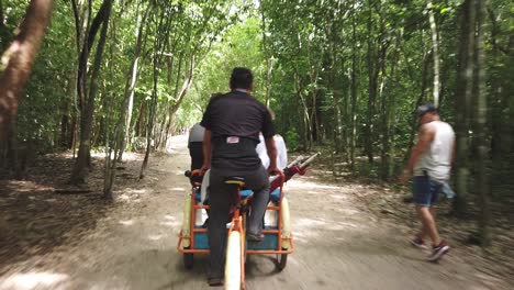 Vista-Cinematográfica-En-Tercera-Persona,-Detrás-De-Un-Ciclista-En-Un-Camino-Selvático,-ángulo-Alternativo.