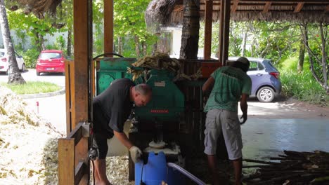 Mahé,-Seychellen:-Arbeiter-Zerkleinern-Zuckerrohr-In-Der-Rumbrennerei-Für-Die-Produktion