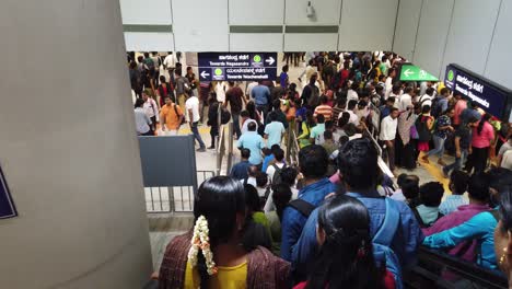 View-of-a-huge-crown-in-the-escalator-in-a-metro-station