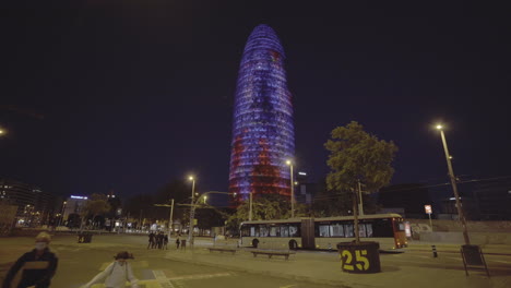 Grand-illuminated-Torre-Agbar-skyscraper-Barcelona-Spain