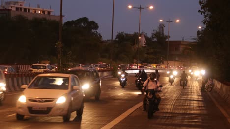 A-Time-lapse-of-moving-traffic-in-New-Delhi,-India