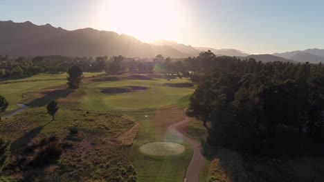 Aerial-View-of-Sunrise-over-Pearl-Valley-Golf-Estate-Green-Fairways