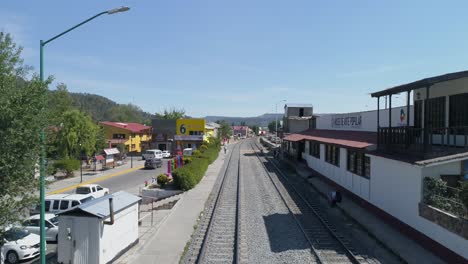 Aerial-drone-shot-of-the-town-Creel,-Chihuahua,-Mexico