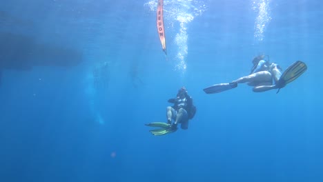 Instructor-De-Buceo-Masculino-Enrolla-Carretes-En-Boya-Marcadora-De-Superficie-En-La-Superficie