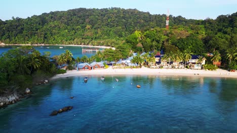 Wachen-Sie-Zu-Sanften-Wellen,-Goldenem-Licht-Und-Sich-Wiegenden-Palmen-An-Einem-Tropischen-Strand-Auf