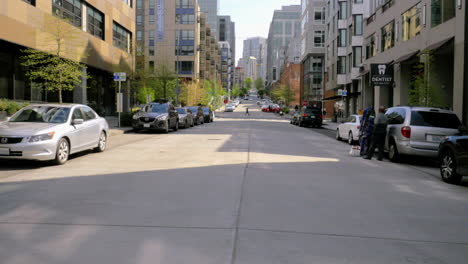 Pov-shot-walking-on-the-streets-of-Seattle-on-a-sunny-day