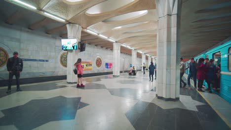 Walking-out-of-the-train-at-the-Tashkent-underground-metro-Uzbekistan