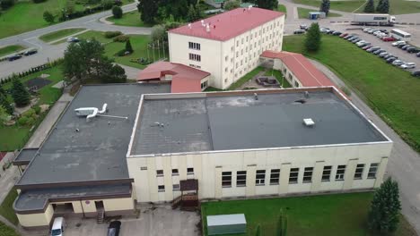 Aerial-flying-over-Elementary-School-building,-Latvia