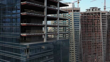 Aerial-View-of-Skyscrapers-Under-Construction-in-Kyiv,-Ukraine