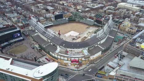 Aerial-footage-of-Wrigley-Field-in-Summer