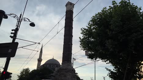 Building-in-Istanbul,-Turkey-in-the-summer-with-blue-sky-during-golden-hour