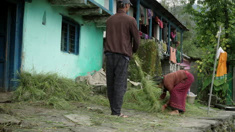 Dorfbewohner-In-Uttarakhand-Lagern-Gras-Für-Ihr-Vieh,-Um-Es-Während-Der-Wintermonate-Zu-Füttern