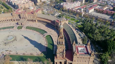 Panoramic-orbit-of-one-of-Plaza-Espana's-tower