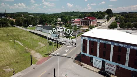 Aerial-flyover-of-Bristol-Virginia-Tennessee-Sign