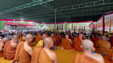 Monks-gathering-to-pray-during-the-Vesak-Day-procession,-Indonesia