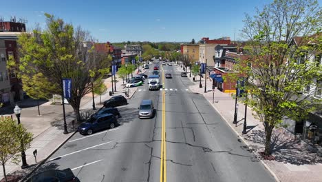 Main-street-with-driving-cars-of-Ephrata,-PA