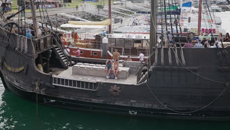 Historic-Santa-Maria-de-Colombo-Ship-docked-at-harbor-Funchal,-Madeira