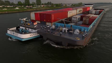 Sento-Shipping-Line-With-Cargo-Container-Navigate-Near-Moerdijk,-Netherlands