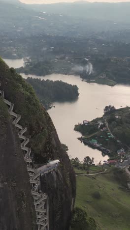 Piedra-Del-Peñol-In-Guatape,-Antioquia,-From-Above,-Vertical-Mode