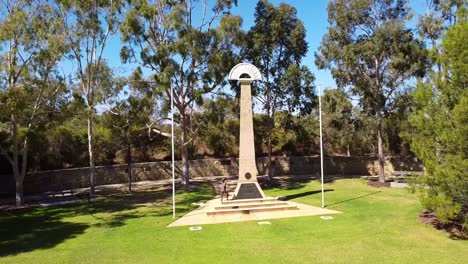 Aerial-orbit-shot-of-the-Anzac-memorial-in-Central-Park,-Joondalup-Perth